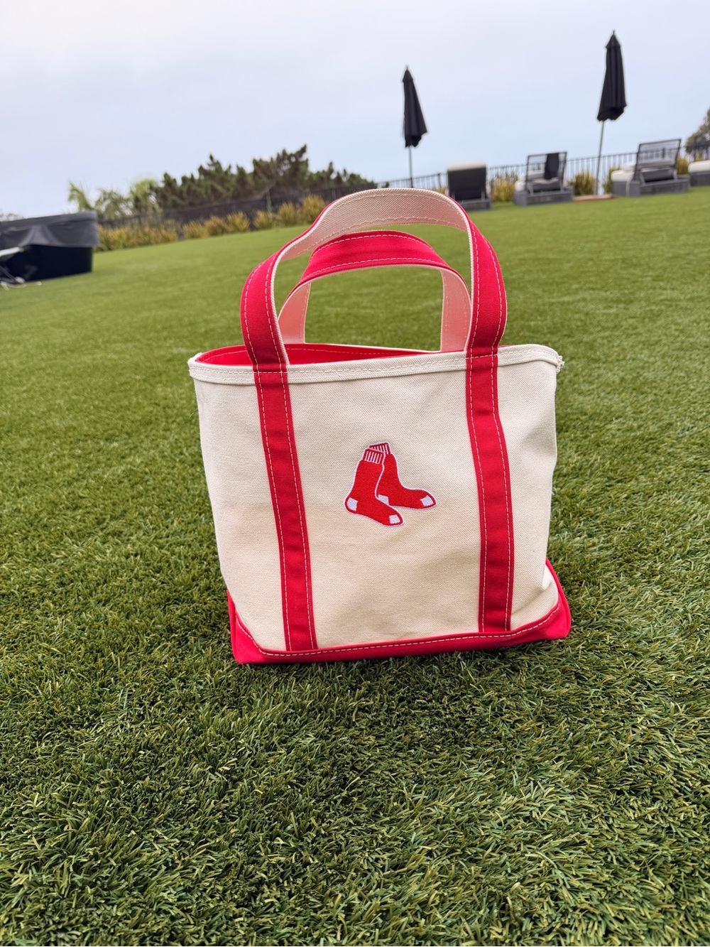 Canvas Tote with Red Trim and Boston Red Sox Logo